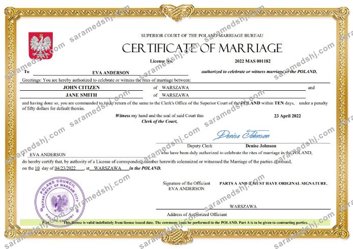 Poland marriage certificate Word and PDF template